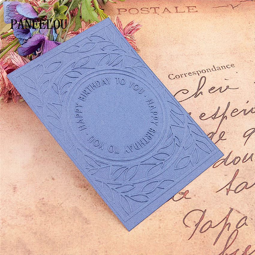 PANFELOU Birthday card Embossing folders Plastic For Scrapbooking DIY Template Fondant Cake Photo Album Card Making
