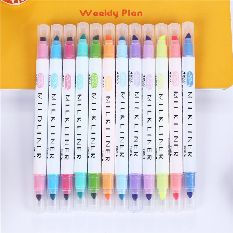 Double Head Mildliner Highlighter Pen Watercolor Marker Brush Pens Pastel Highlighters Markers Drawing Painting Stationary 04428
