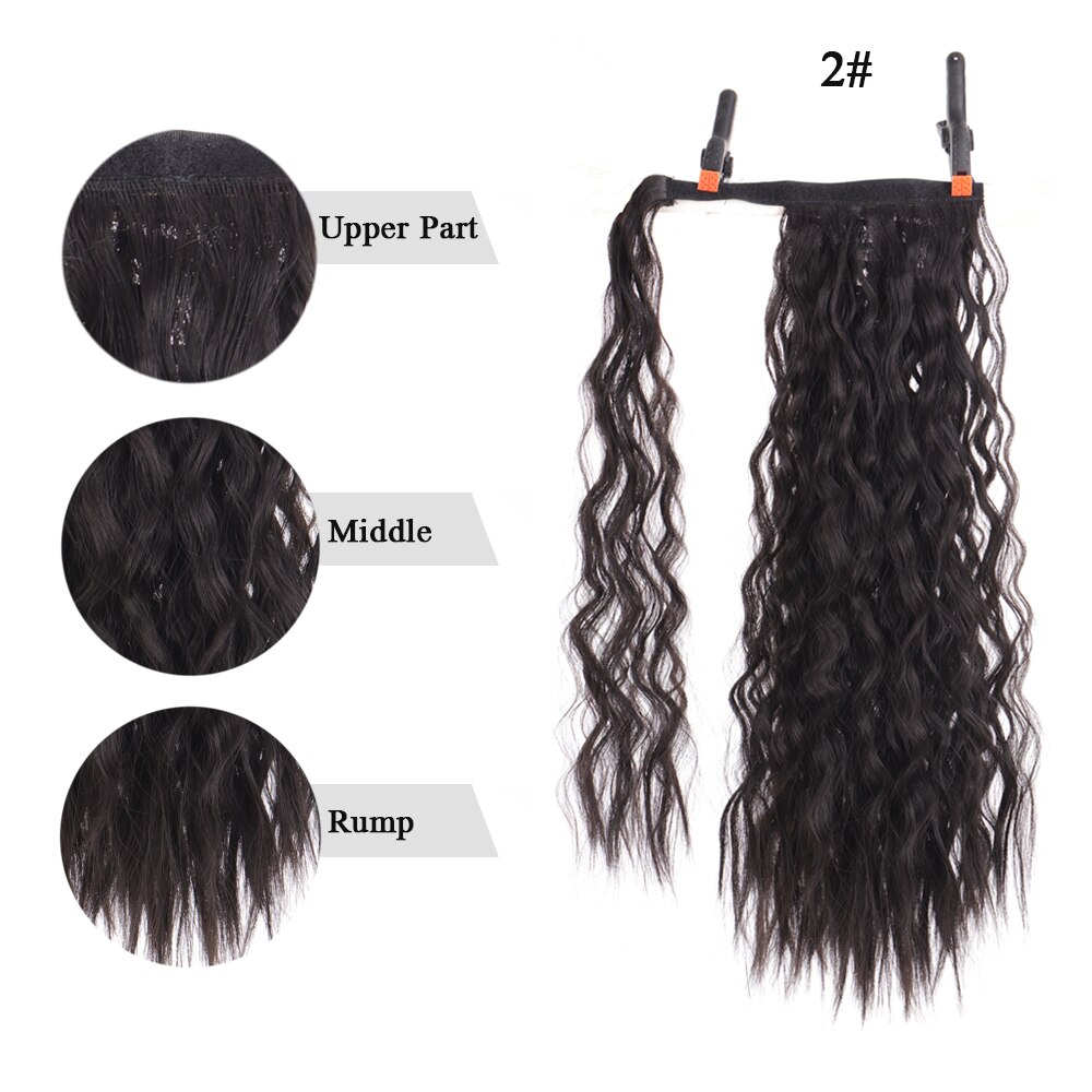 Weilai extensions syntetisk wrap on clip hestehaler majs bølget hestehale hårstykke ombre brun rød falsk hår lang hestehale paryk