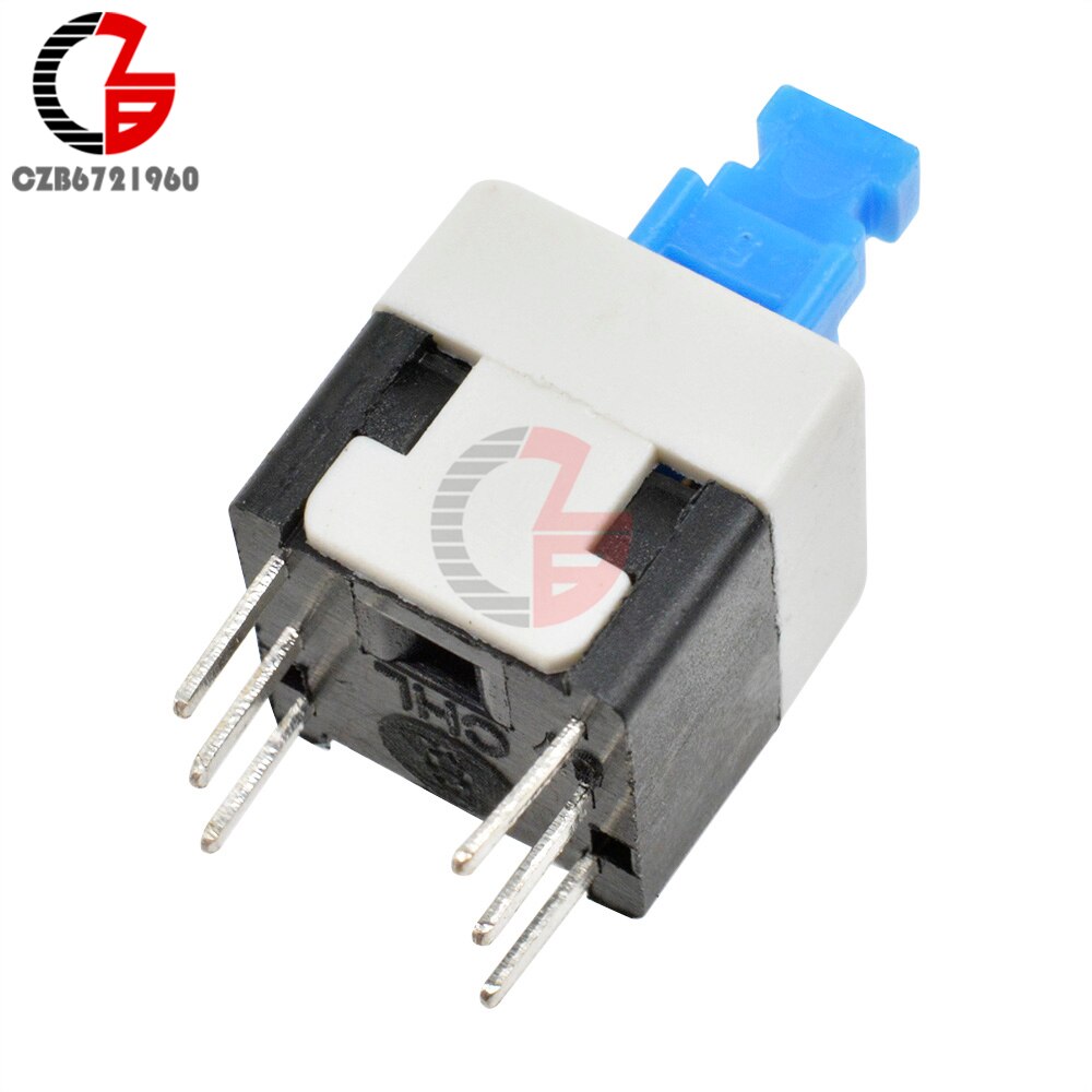 10Pcs Square 8x8mm 6 Pin DPDT Blue Cap Self-locking Type Square Button Switch Multimeter Switch