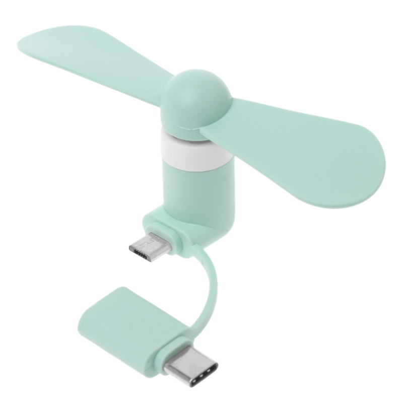 Ventola di raffreddamento portatile 2 in 1 di tipo C Ventola di raffreddamento portatile Mini ventola USB Ventole per telefoni cellulari per telefoni Android Micro USB: green