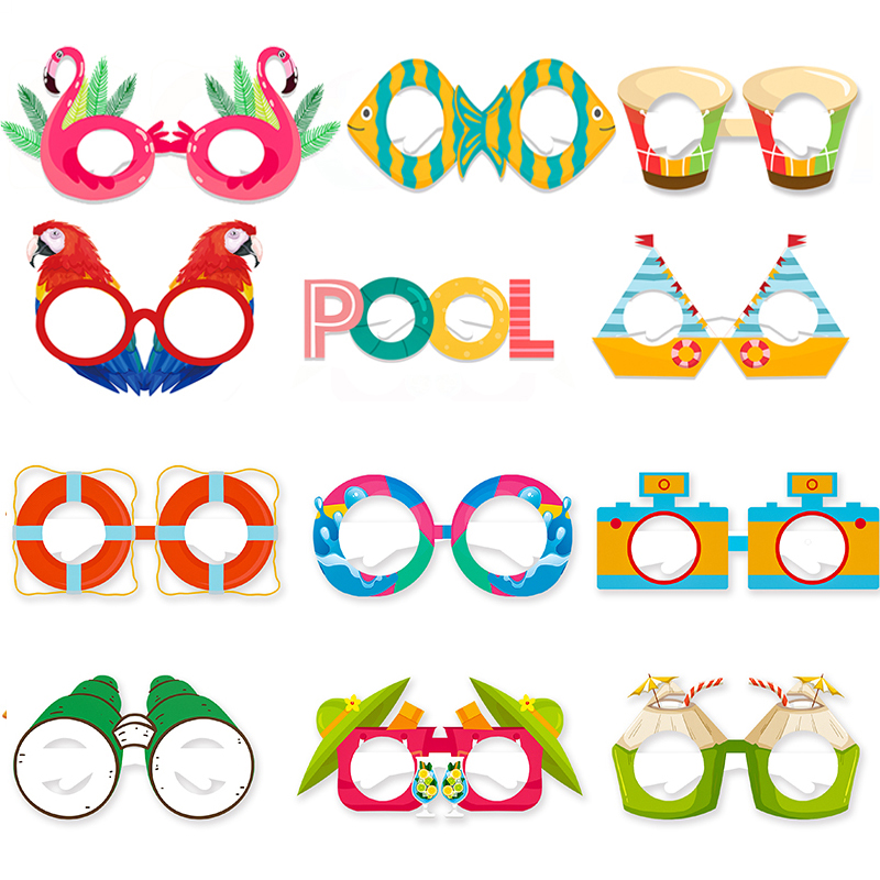 12 stks Hawaii Aloha Thema Zomer Fruit Papieren Glazen Foto Props Hawaiiaanse luau Tropisch Strand Zwembad Verjaardagsfeestje Decor Kids: Licht Geel