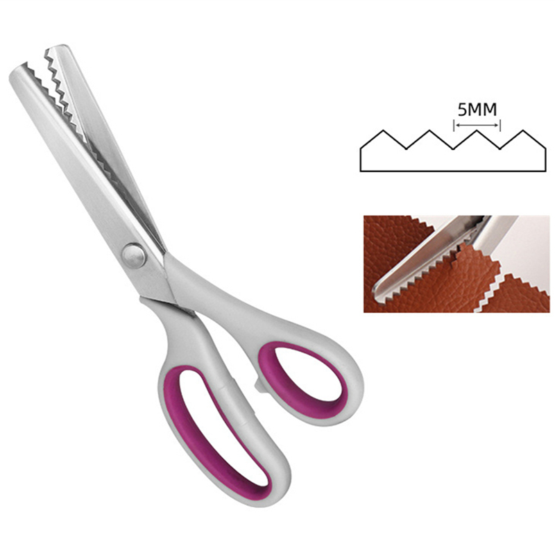 Chisel Pinking Shears Scissors Cutting Serrated Scalloped Sewing Tailor Zigzag DIY Cut Fabric Scissor Paper Tools: Purple White