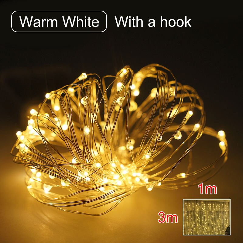 Led String Lights Usb Afstandsbediening Wedding Garland Gordijn Wandlamp Voor Slaapkamer Outdoor Fairy Decoratie: Warm White / 3M X 3M
