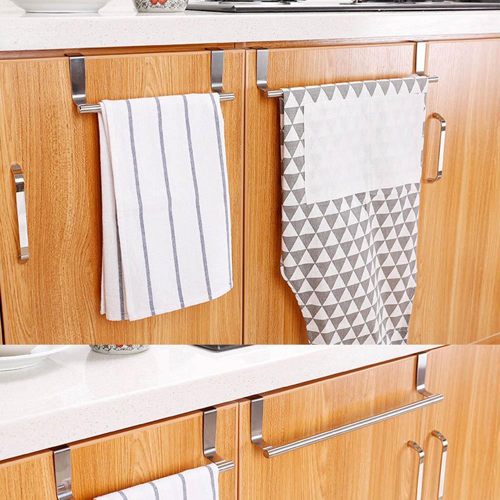 Rustfrit stål håndklædestativ kan badehåndklædestang kabinetstativ køkken tøj ikke-stansning holder dør enpolet bad  s2 v 4