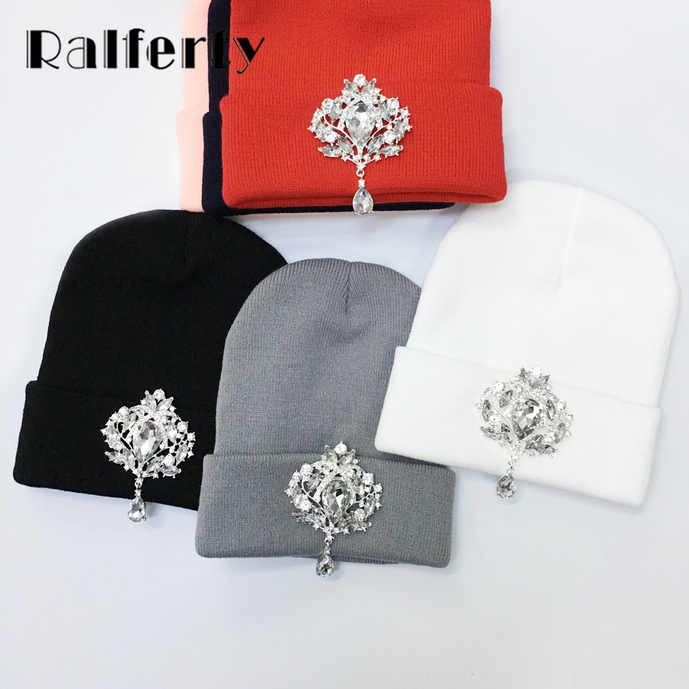 Ralferty Winter Vrouwen Hoeden Luxe Strass Kristal Accessoires Hoofddeksels Beanie Hoed Vrouwen Cap Motorkap Femme Gorro
