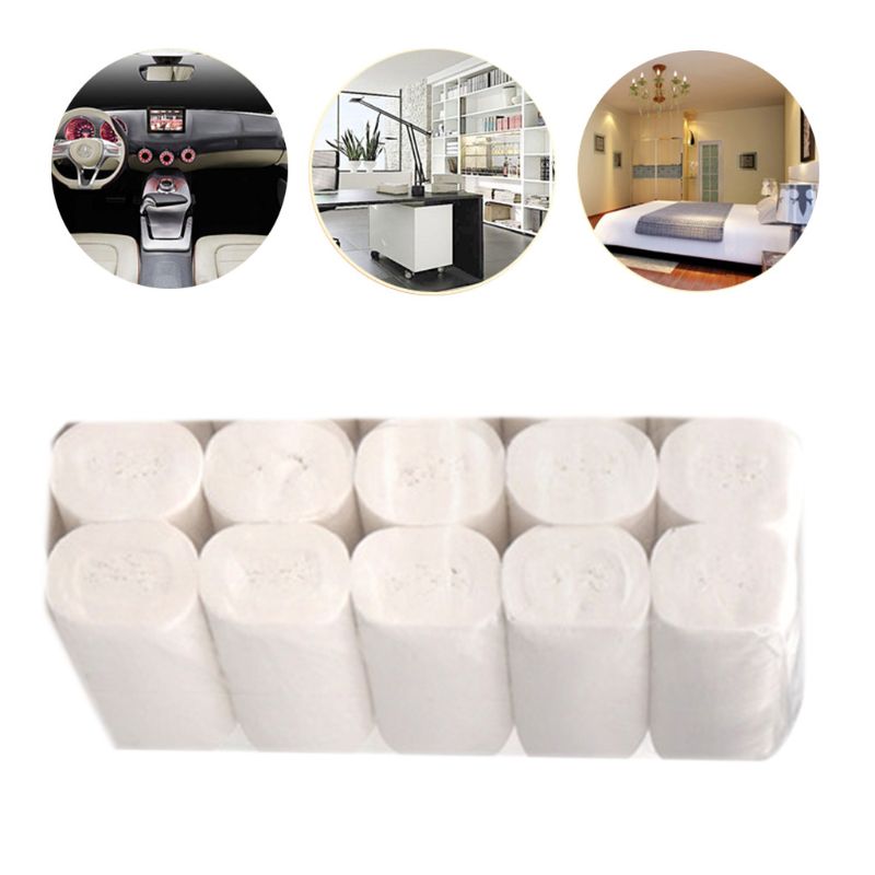 10 Rolls 4-Ply Toilet Paper Ultra Soft Wood Pulp Strong Household Bath Tissues