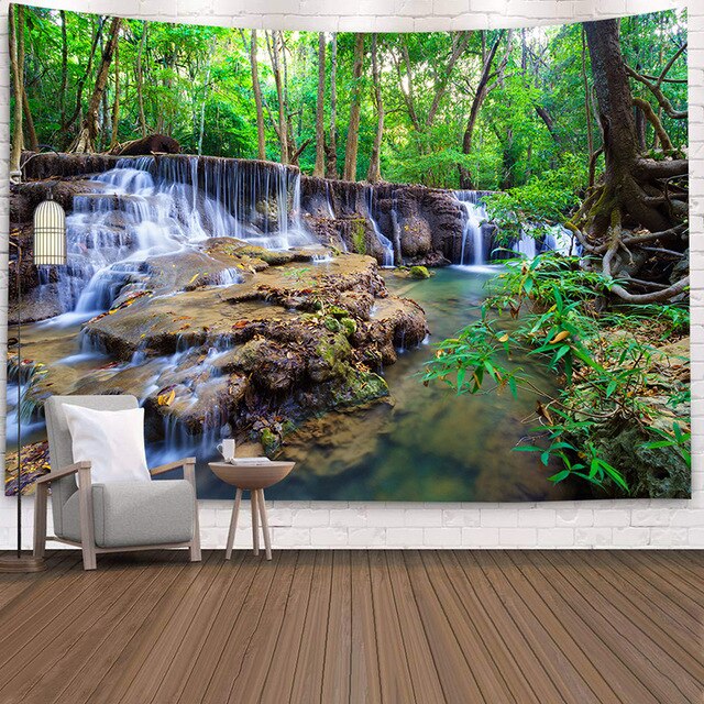 Skov plante landskab gobelin natur sceneri gobelin væg hængende indisk mandala hippie sengetæppe boheme hjem indretning: H