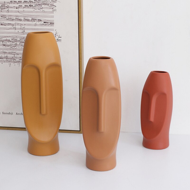 Cutelife Weiß Keramik Keramik Menschliches Gesicht Vase nordisch Dekoration Heimat Kopf Wohnzimmer Vase Moderne Blume Pflanze Tisch Große Vase