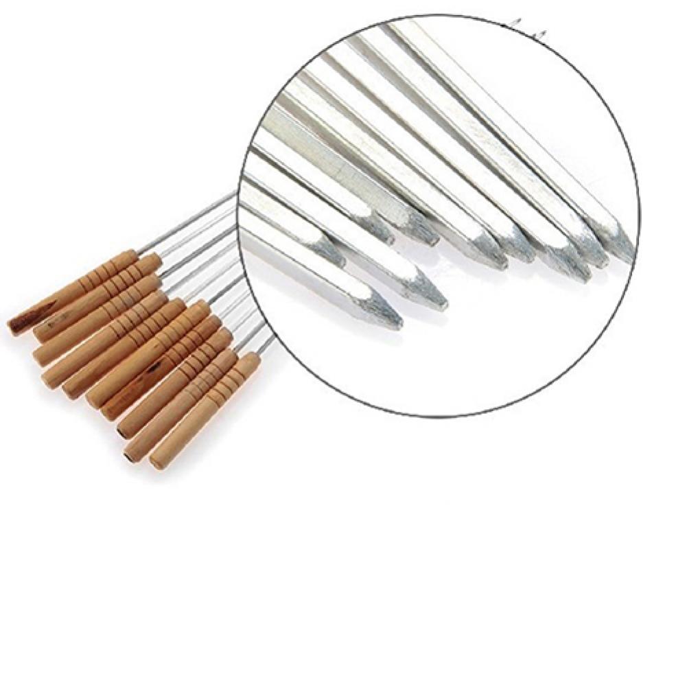 10 Pcs Flat Barbecue Stick BBQ Roasting Needle With Wooden Handle Brochette Tong for Skewers Stainless Steel Roasting equipment
