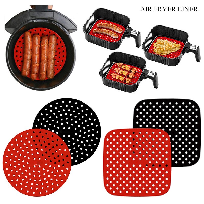 Alfombrilla antiadherente para freidora de aire de 4 piezas, cesta de silicona de grado alimenticio para freidoras de aire de 7,5 a 9 pulgadas, almohadillas para olla al vapor