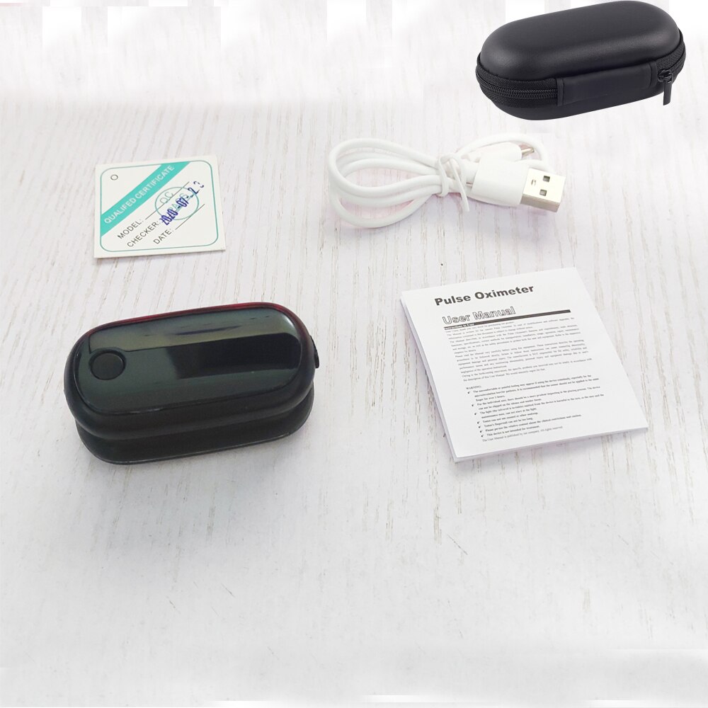 Usb lithium batteri fingerspids puls oximeter spo 2 pr pi oximetro de dedo oled genopladelig pulsmåler automatisk nedlukning: Sort kasse