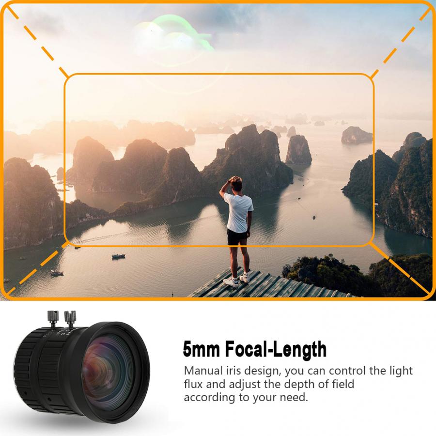 5MP 5mm F 1.6 Focal-Length CCTV HD Manual Lens 2/3 C Mount Aperture 1/1.7 for Surveillance Security Camera CCTV Accessory