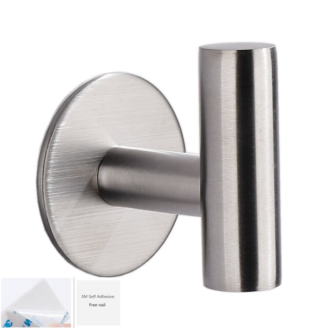 3M Sticker Adhesive Stainless Steel Wall Mount Robe Hook Door Clothes Coat Hat Hanger Bathroom Towel Hook Rack Free Nail Install: 3M Sticker Brushed