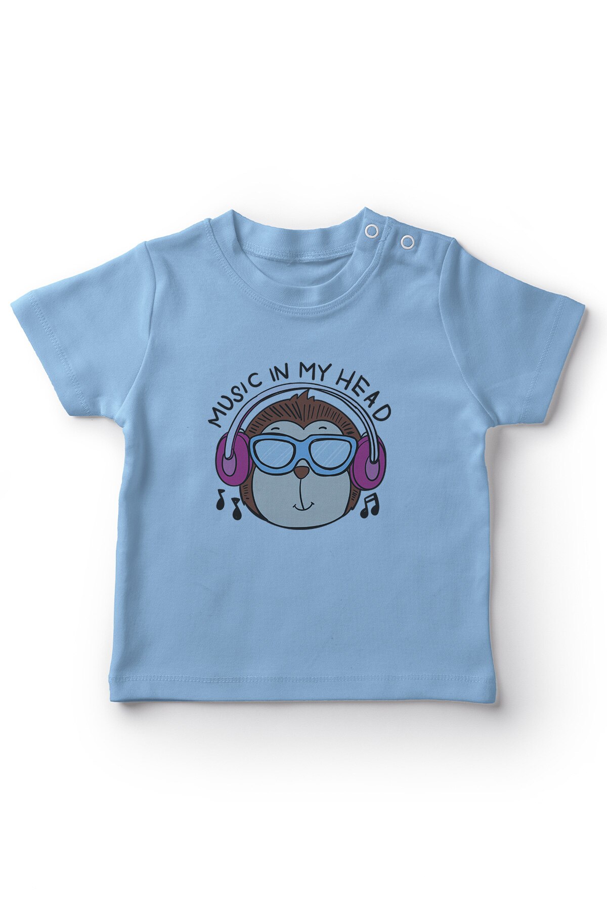Angemiel baby muziek dinliyen aap baby jongen t-shirt blauw