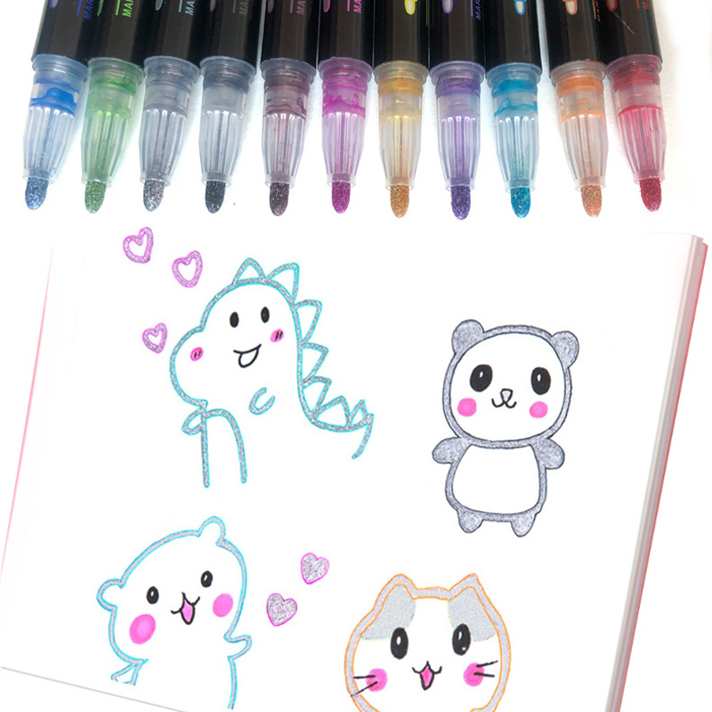 8/12 Colors/Set Double Line Outline Art Pen Fluorescent Glitter Art Marker Pens for Card Making, Birthday Greeting,Painting