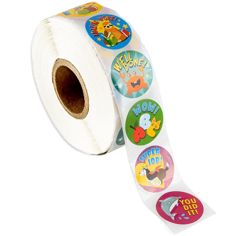 500 Pcs Reward Stickers Motivational Stickers Roll for Kids for School Reward Students Teachers Cute Animals Stickers Labels