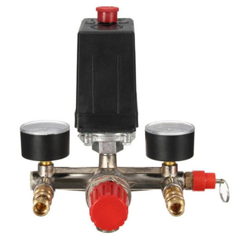 Adjustable Pressure Switch Air Compressor Switch Pressure Regulating with 2 Press Gauges Valve Control Set 230V