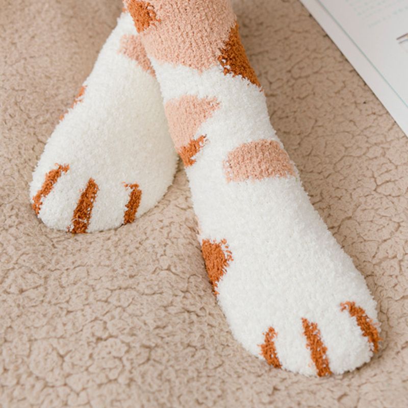 Vrouwen Winter Pluizige Fuzzy Warm Slipper Sokken Leuke Meow Kat Poten Print Kousen