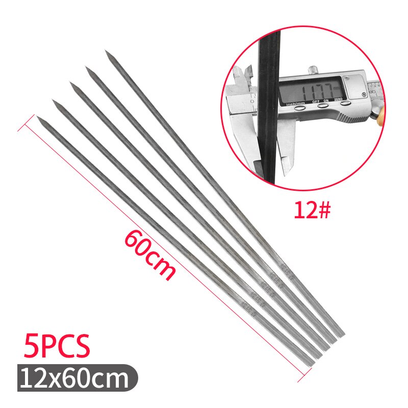 , 60cm 50cm långa, stora grillspett i brasiliansk stil i rostfritt stål, grillspett med shish kebab, brett blad, uppsättning: 60 cmx 12 x 5 st