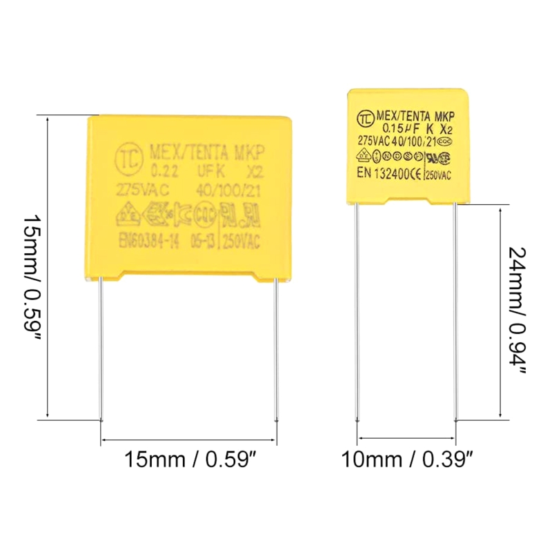 45BB 10 Pcs 275VAC P15MM Mkp Veiligheid Condensator X2 Serie 0.47Uf 0.22Uf 0.33Uf 0.82 0.68 Polypropyleen Film condensatoren Duurzaam