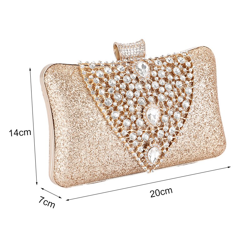 Women's Wedding Clutch Bag Luxury Crystal Mini Ladies Handbag Gold Silver Evening Clutch Purse Sequin Shoulder Bag Bolsa ZD1549