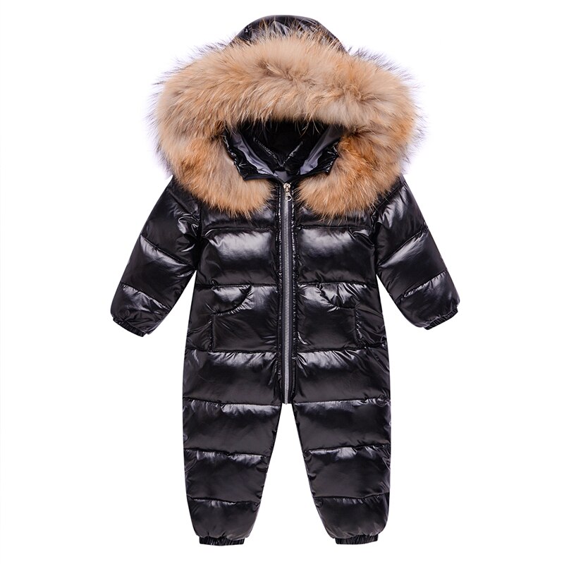 -30 -né hiver bébé barboteuse imperméable Snowsuit enfant en bas âge combinaison fille garçon vêtements salopette enfants vêtements de neige vêtements d'extérieur: Black / 12M