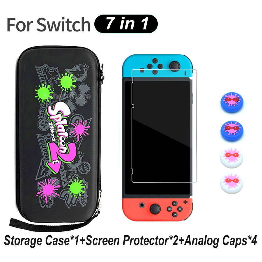 Nuovo 7 in 1 Nintend Interruttore Accessori di Caso di Immagazzinaggio Sacchetto Portatile + 2 Protezione Dello Schermo + 4 Analogico Tappi per nintendoswitch Console: Package 5