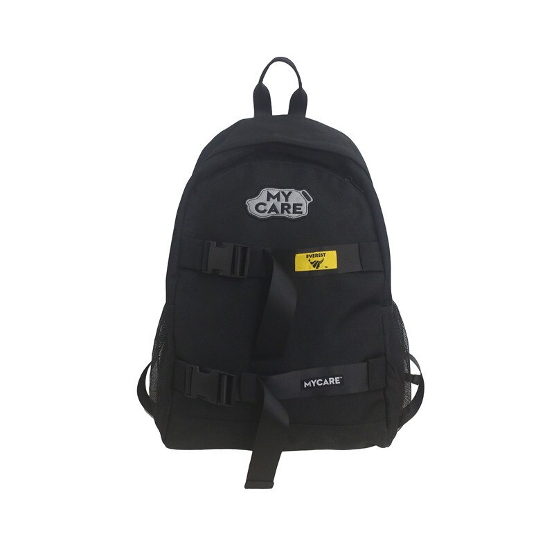 Harajuku Korean-style Street Couples Backpack Style Cool Versatile Students Hiphop-Style Skateboard Bag: Black