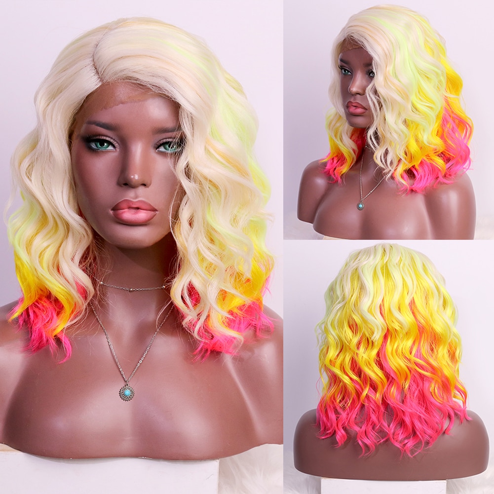 Oley Haar Geel Rood Ombre Pruik Hittebestendige Blonde Synthetische Lace Front Pruik Lijmloze Drag Queen Cosplay Pruiken Voor Zwarte vrouwen