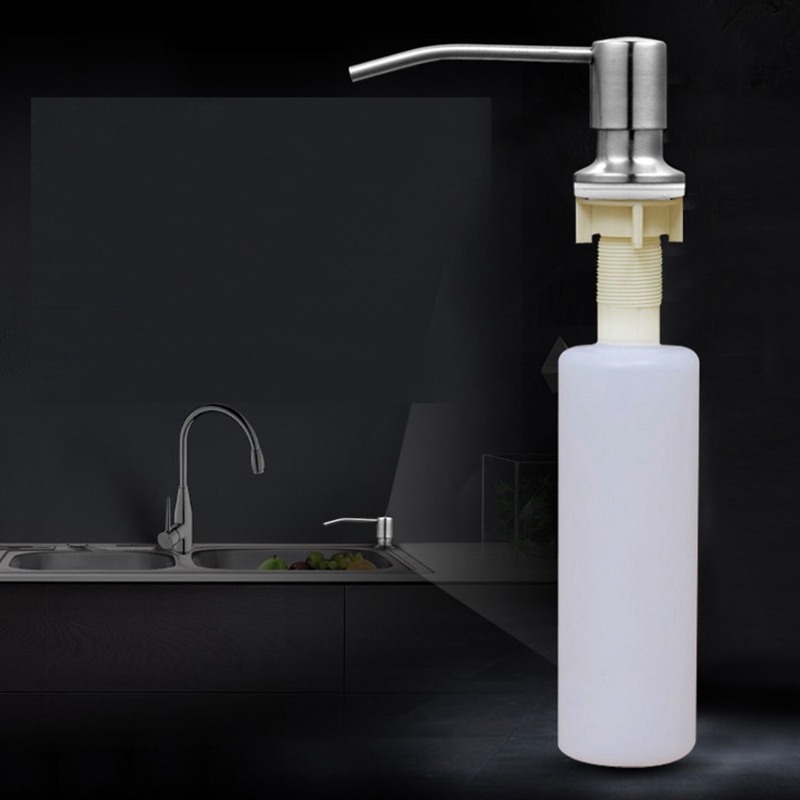 Shgo  -300ml køkkenvaske sæbedispenser børstet rustfrit stål sæbe flaske badeværelse manuelt tryk sæbe flaske køkken adgang