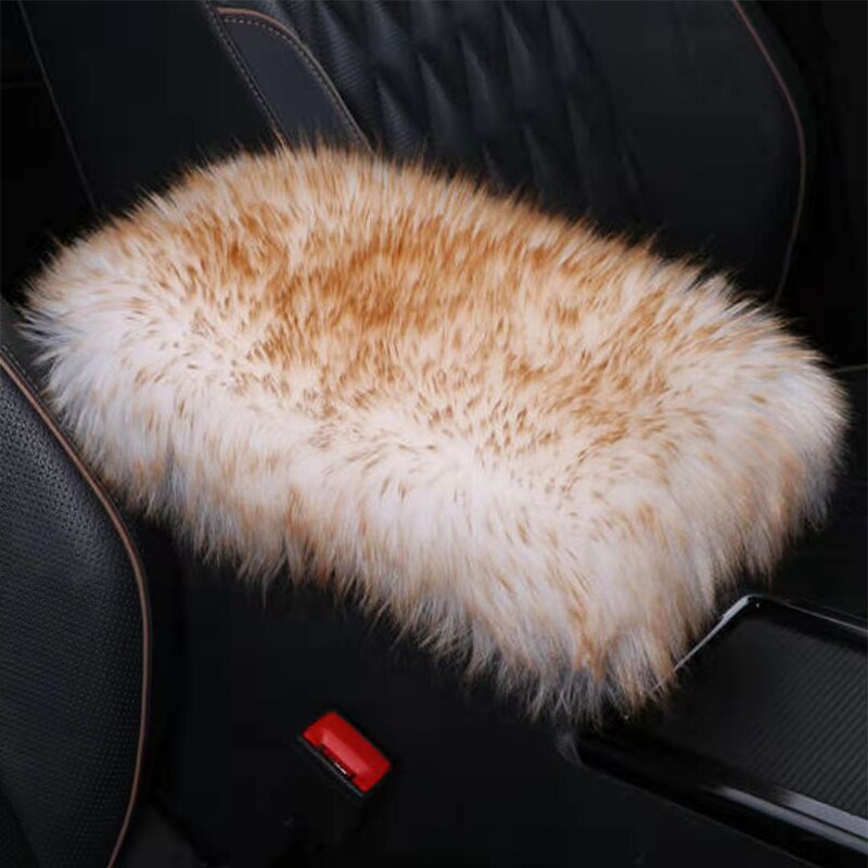 Auto Pluche Armsteun Cover Faux Fur Auto Center Arm Rest Console Pad Wol Kussen Protector Universal Voor Suv/Vrachtwagen/Auto: White gold