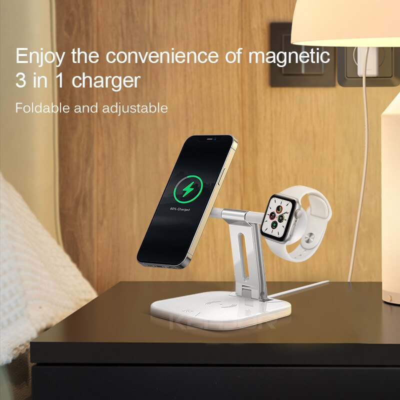 3in1 Foldable Magnetic Wireless Charger For Magsafe iPhone 12 Pro Max Mini/Airpods Pro 15W Fast Charging Station For Apple Watch