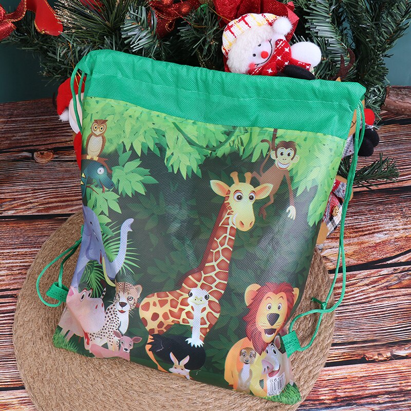 Bolsa de tela no tejida con tema Animal de Zoo Forest, mochila con cordón, bolsa de para fiestas, bolsa de compras, chaleco