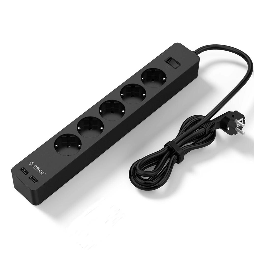 ORICO 3/5 AC+2 USB Power Strip with USB Electronic Socket Home Office Surge Protector EU Plug hargers Extension Smart Socket: 5 AC Outlets black