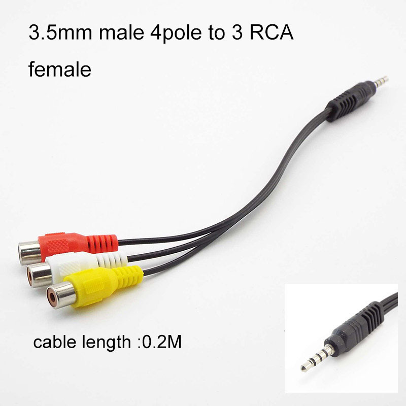 AV Cable Wire Cord 3pole 4 pole 3.5mm male female Jack Plug To 2RCA 3 RCA male female Adapter 3RCA Audio video B4: WHITE