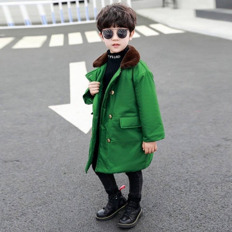 Winter Snowsuit Turn-down Collar Baby Boys Jackets Coat Army Green Color Thicken Windproof Boys Long Outerwear