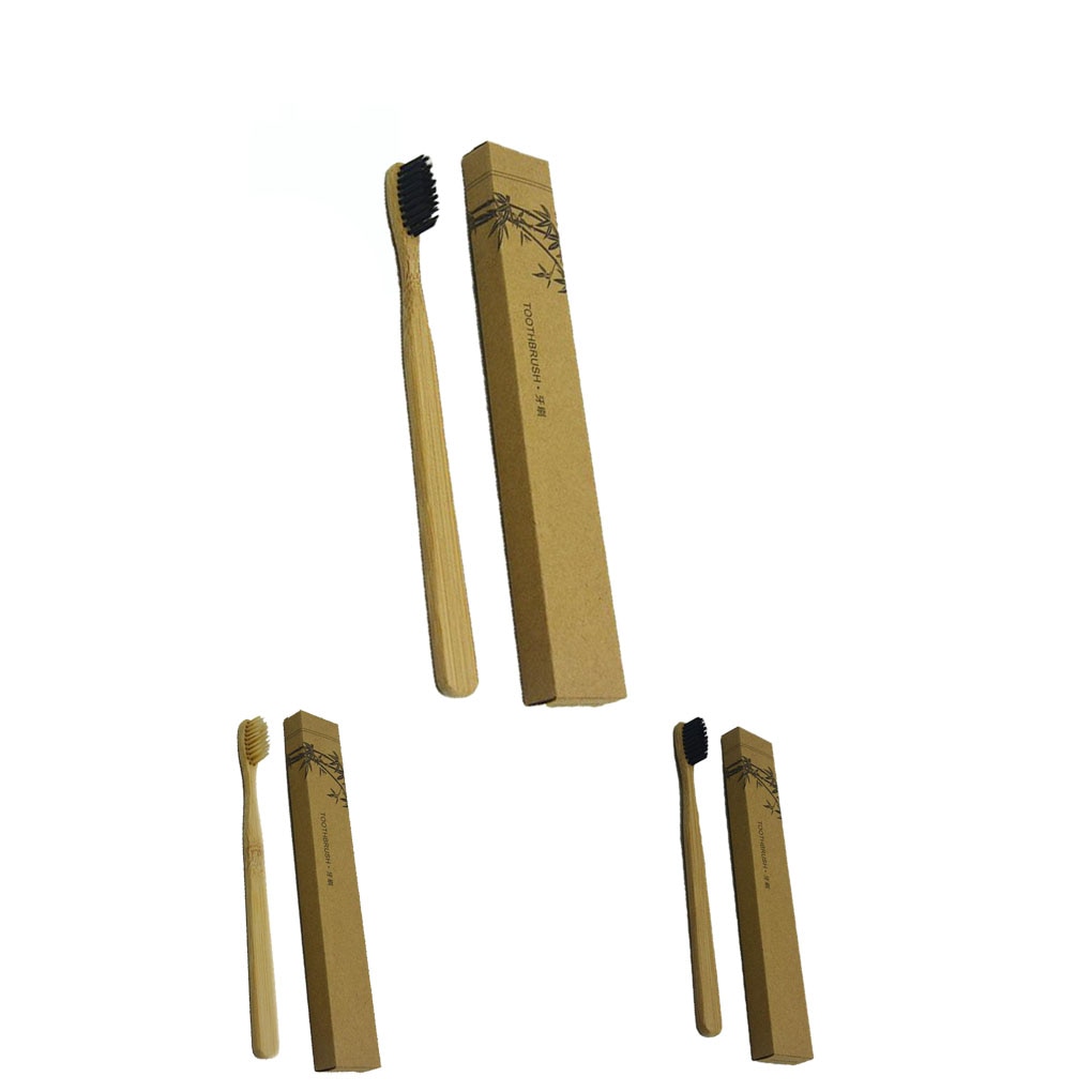 Cepillo de dientes de madera ecológico para adultos y niños, 1 unidad o 2 Uds., cepillo de dientes de bambú suave de fibra de bambú con mango de madera