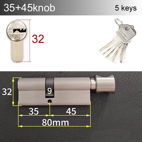 Round handle knob Lock Cylinder height 32mm Length 60-110mm with 5 keys Copper material rust-proof Suitable for wooden doors: green