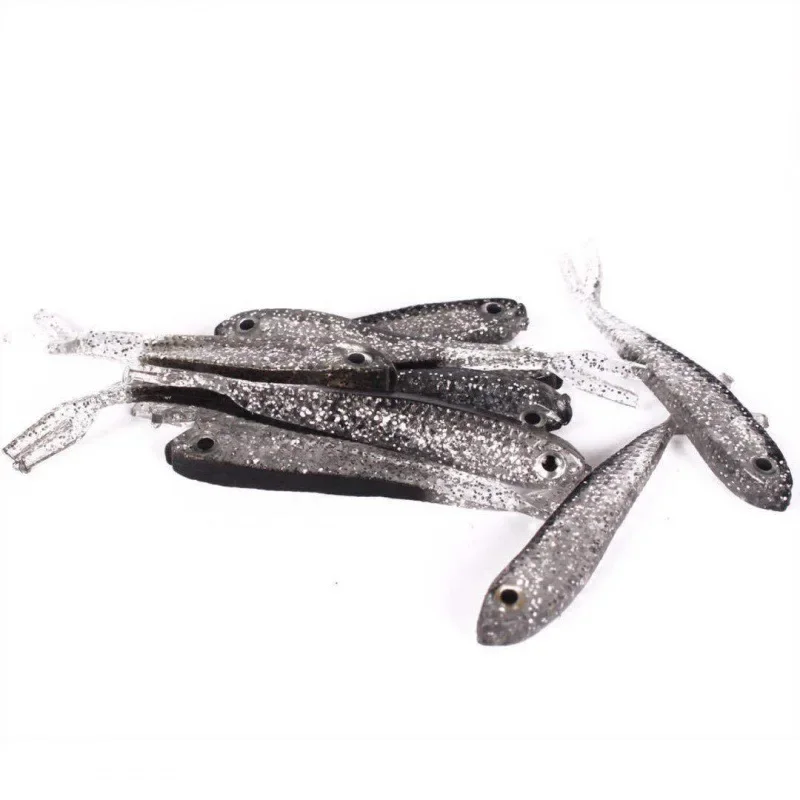 Señuelo suave de 5 uds., 7cm/6g, cola dividida, cebos de natación con anzuelos, cebo de pesca Artificial de silicona para agua salada
