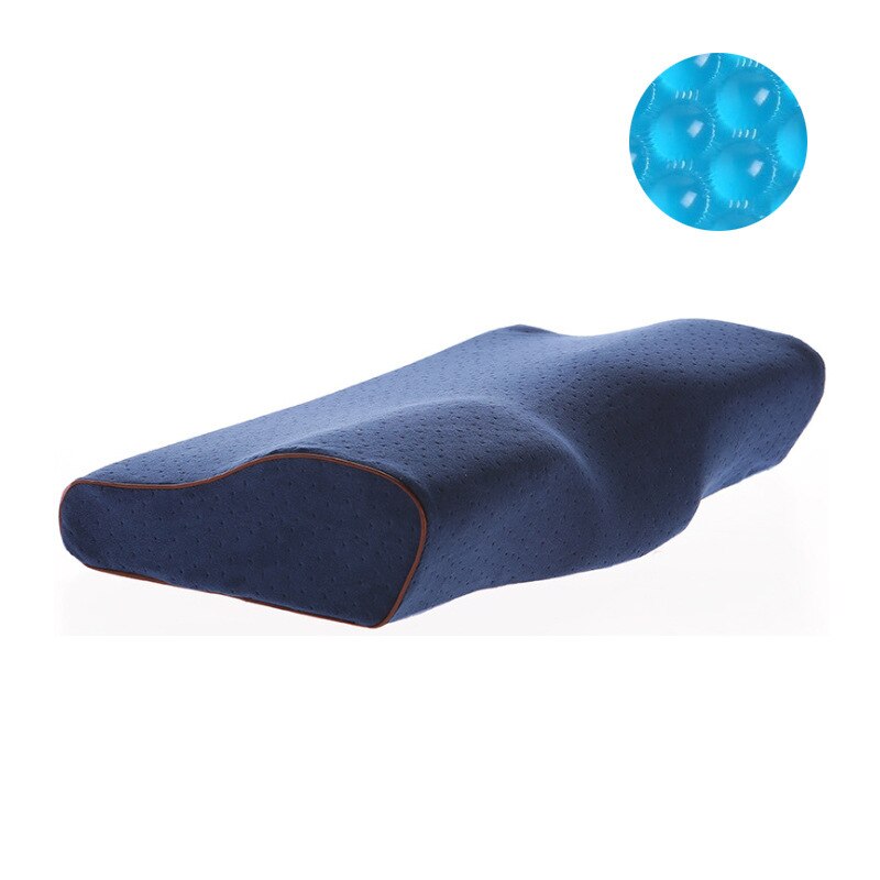 Orthopedic Memory Foam Gel Pillow Butterfly Shape Anti-snore Sleep Pillow Comfortable Health Care Neck Pillow Home Bedding: Navy blue