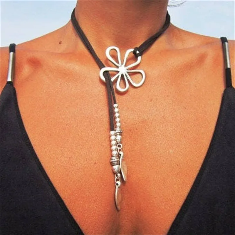 Collar de cuero con colgante de estrella de mar para mujer, joyería Bohemia de playa, de