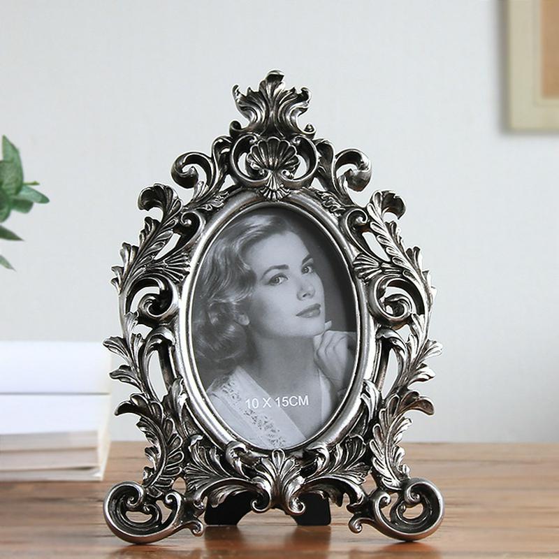 Retro Elliptical Photo Frame 6/7/8 Inch Resin Desktop Picture Frame Wedding Party Family Home Decoration Ornaments Crafts: Gray / 7 inch