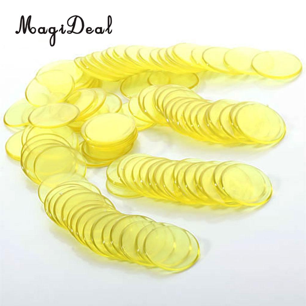 Magideal top 100 stk pro count bingo poker chips markører til klasseværelset karneval bingo spil kort 3cm 6 farver: Gul