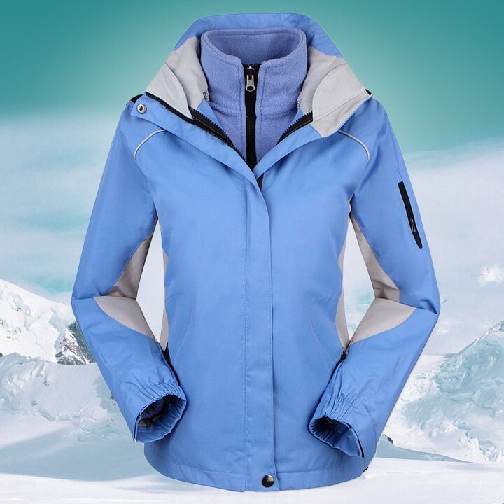 Veste de neige 2 en 1 pour femme, manteau imperméable, coupe-vent, pour l'extérieur, escalade, randonnée, hiver: BLEU CIEL / L