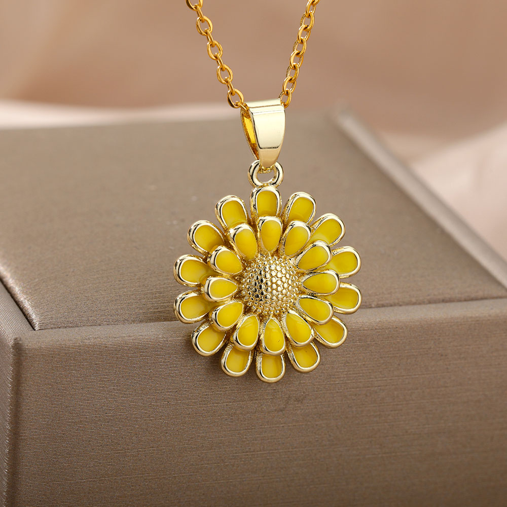 Leuke Daisy Kettingen Voor Vrouwen Rvs Gouden Ketting Chrysant Emaille Hanger Ketting Bohojewelry Bijoux Femme
