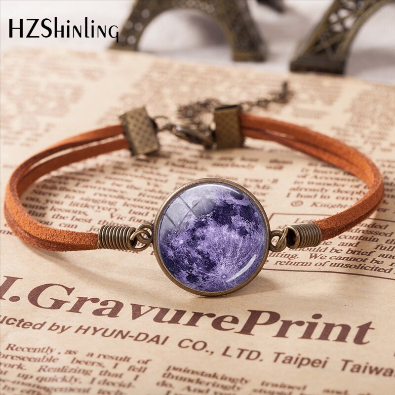 Pulsera de cuero de luna llena para mujer, pulsera de cúpula de vidrio hecha a mano, luna Lunar Eclipse, de joyería para mujer: 2