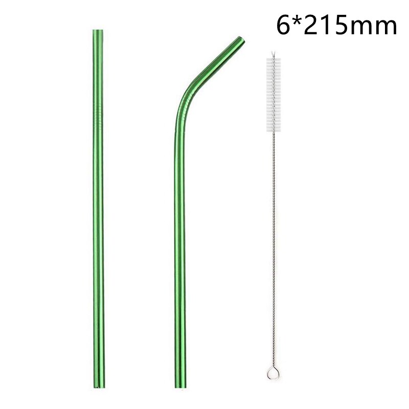 1 stücke Wiederverwendbare Trinken Stroh 304 Edelstahl Stroh 12mm Breiten Metall Strohhalme einstellen Milchshake blasiert Tee Stroh mit reiniger Pinsel: 6mm 2PC Grün