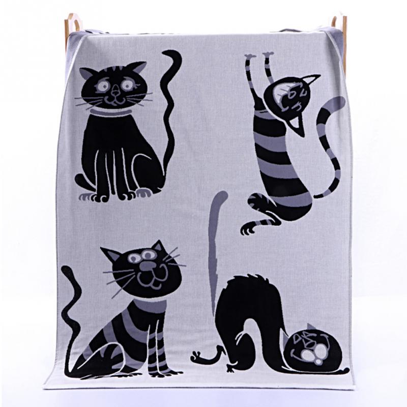 Sød kat bomuldsgasbind tegneserie voksen badehåndklæde hjemme tekstil 3 lag 70*140cm håndklæde badekåbe camping sport badehåndklæde