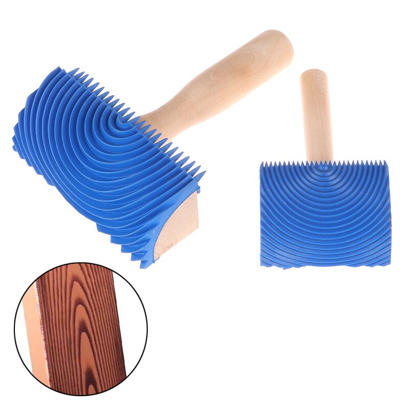 Blue Wood Grain Tool Wood Handle Rubber Paint Roller DIY Pattern Wall Painting